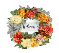VEVOR Ghirlanda Decorativa Artificiale, 60,96 cm, Rosso Arancione Giallo, Decorata con Ortensie, Rose, Cartello in Legno, Ghirlanda Tutto l'Anno, Decorazione Interni Esterni, Pareti di Casa, Finestre
