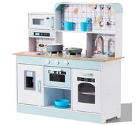 VEVOR Giocattolo Cucina per Bambini, Set Giocattolo da Cucina per Bambini in Legno con Luci Suoni Macchina per Ghiaccio Forno Lavello Microonde Frigorifero Utensili, Giocattolo Cucina, 24 pz, Bianco