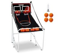 VEVOR Gioco Arcade di Pallacanestro Pieghevole, Sport Domestico, 2 Persone 4 Palloni 8 Modalità, Tabellone Segnapunti Elettronico LCD e Pompa di Gonfiaggio, Gioco per Bambini, Adulti, Bianco Nero