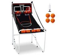 VEVOR Gioco Arcade di Pallacanestro Pieghevole, Sport Domestico, 2 Persone 4 Palloni 8 Modalità, Tabellone Segnapunti Elettronico LCD e Pompa di Gonfiaggio, Gioco per Bambini, Adulti, Bianco Nero