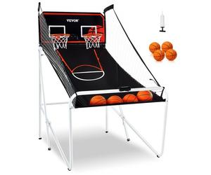 VEVOR Gioco Arcade di Pallacanestro Pieghevole, Sport Domestico, 2 Persone 4 Palloni 8 Modalità, Tabellone Segnapunti Elettronico LCD e Pompa di Gonfiaggio, Gioco per Bambini, Adulti, Bianco Nero