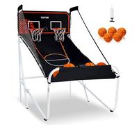VEVOR Gioco Arcade di Pallacanestro Pieghevole, Sport Domestico, 2 Persone 5 Palloni 8 Modalità, Tabellone Segnapunti Elettronico LCD e Pompa di Gonfiaggio, Gioco per Bambini, Adulti, Bianco Nero