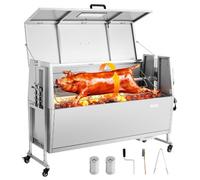 VEVOR Girarrosto a Carbone con Coperchio Carico 60 kg con Ruote per BBQ per Maiale, Agnello, Altezza a 4 Livelli, Kit Girarrosto a Spiedo in Acciaio Inox, Lunghezza 1320 mm, per Campeggio, Feste