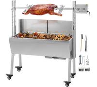 VEVOR Girarrosto BBQ per Agnello Capacità da 40kg con Lamiera, Griglia a Barbecue Motore Elettrico 25W con Forchetta per Arrosto, Forno in Piedi BBQ in Acciaio Inox con Pedana e Ruote per Campeggio
