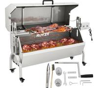 VEVOR Girarrosto Elettrico 40W in Acciaio Inox con Griglia Forchetta per Agnello Tacchino Pollo da Esterno Campeggio Carico Max. 60kg, Set Girarrosto Elettrico con Coperchio Maniglia in Acciaio Inox