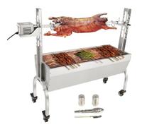 VEVOR Girarrosto Spiedo BBQ 50W in Acciaio Inox Manuale/Elettrico Capienza Max. 41 kg Altezza Regolabile 19-43,2 cm con Ruote, Kit di Girarrosto Spiedo per BBQ Festa Evento Esterno Lunghezza 117 cm