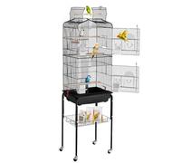 VEVOR Grande Gabbia per Uccelli, 45,7 x 35,5 x 151 cm Gabbia per Parrocchetti con Parte Superiore Aperta, Supporto Mobile, 4 Trespoli, Gabbia per Calopsitte, Giocattolo per Animali Domestici, Nero