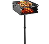 VEVOR Griglia Barbecue per Parco all'Aperto 16x16 Pollici, Grill Barbecue da Campeggio in Acciaio Carbonio e Acciaio Inossidabile, Aperto di Carbone Legna Barbecue con Clip Alimentare per Grigliare