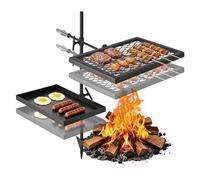 VEVOR Griglia da Braciere per Barbecue, Griglia da Campeggio Strato Doppio 720 x 435 x 840 mm Altezza Regolabile, Rete sopra Braciere con Asta di Supporto per Cottura all'Aperto, Fiamma Libera
