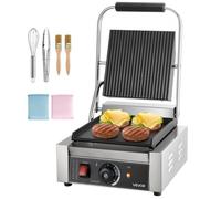 VEVOR Griglia Elettrica per Panini 1800W, Piastra per Panini Sandwich con Piastra Smaltata Piatta 22x23cm, Piastra in Acciaio Inox, Maniglia, Controllo della Temperatura, per Hamburger, Bistecche