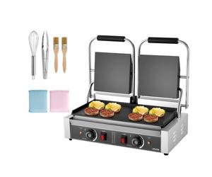 VEVOR Griglia Elettrica per Panini 3600W, Piastra per Panini Sandwich Piastra Smaltata Piatta 48x23cm, Piastra Doppia in Acciaio Inox, Maniglia, Controllo della Temperatura, per Hamburger, Bistecche