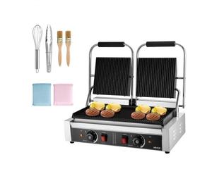 VEVOR Griglia Elettrica per Panini 3600W, Piastra per Panini Sandwich Piastra Smaltata Scanalata 48,5x23 cm, Piastra Doppia in Acciaio Inox, Controllo della Temperatura, per Hamburger, Bistecche
