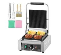VEVOR Griglia per Panini Commerciale, 1800 W Pressa per Sandwich in Acciaio Inox, Griglia per Panini con Controllo della Temperatura, Piastra Piatta Smaltata 225 x 230 mm per Hamburger Bistecca Bacon