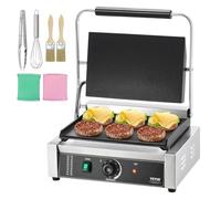 VEVOR Griglia per Panini Commerciale, 2200 W Pressa per Sandwich in Acciaio Inox, Griglia per Panini con Controllo della Temperatura, Piastra Smaltata Completa da 345 x 230 mm per Bistecca, Pancetta