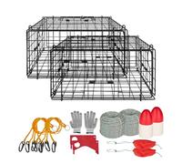 VEVOR Griglia Trappola per Granchi Set 2 pezzi, Trappola per Granchi 62 x 62 x 30 cm per Pesca di Crostacei Gamberi Pesci in Banchine Stagni da Barche, Rete Metallica, con Accessori per Pescatori