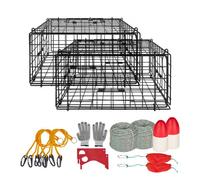 VEVOR Griglia Trappola per Granchi Set 2 pezzi, Trappola per Granchi 62 x 62 x 30 cm per Pesca di Crostacei Gamberi Pesci in Banchine Stagni da Barche, Rete Metallica, con Accessori per Pescatori