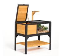 VEVOR Habitat per Tartarughe in Legno a 2 Stanze con Ripiano Portaoggetti, per Piccoli Animali e Rettili, Supporto per Lampada, al Coperto con Tetto Apribile, Finestra di Osservazione in Acrilico