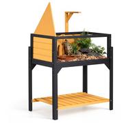 VEVOR Habitat per Tartarughe in Legno a 2 Stanze con Supporto per Lampada, per Rettili e Piccoli Animali da Interno ed Esterno, Ripiano Portaoggetti, con Tetto Apribile e Finestra di Osservazione