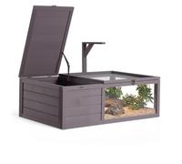 VEVOR Habitat per Tartarughe in Legno a 2 Stanze con Vassoio Estraibile, per Piccoli Animali da Interno ed Esterno, Supporto per Lampada, con Tetto Apribile e Finestra di Osservazione in Acrilico