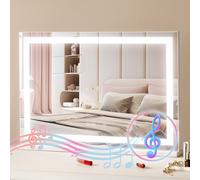 VEVOR Specchio per Trucco Illuminato con Lampadine LED da Banco Specchio per Trucco 3 Modalità di Illuminazione a Colori con Specchio Ingranditore 5X Bluetooth Controllo a Tocco 797x547mm, Bianco