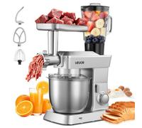 VEVOR Impastatrice Mescolatore per Cucina da 1300 W con Ciotola in Acciaio Inox 4,3 L e Ciotola per Mescolare 1,5 L, Impastatrice con 6 Velocità e Gancio per Impastare, Frusta e Sbattitore