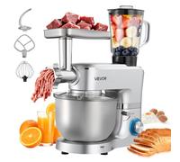VEVOR Impastatrice Mescolatore per Cucina da 1500 W con Ciotola in Acciaio Inox 6 L e Ciotola per Mescolare 1,5 L, Impastatrice con 6 Velocità e Gancio per Impastare, Frusta e Sbattitore