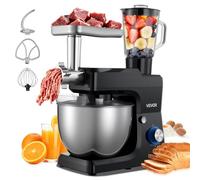 VEVOR Impastatrice Mescolatore per Cucina da 1500 W con Ciotola in Acciaio Inox 7,8 L e Ciotola per Mescolare 1,5 L, Impastatrice con 6 Velocità e Gancio per Impastare, Frusta e Sbattitore