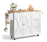 VEVOR Isola per Cucina Lunghezza 1,15m con Ruote in Legno Massello MDF