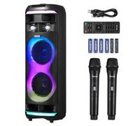VEVOR Karaoke Macchina per Adulti, 80 W, Altoparlante Bluetooth Portatile da 203 mm con 2 Microfoni Wireless, Luce LED, TWS, Ruote Girevoli, Supporta Scheda Micro TF, per Feste a Casa