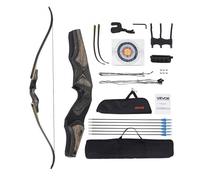 VEVOR Kit Arco Ricurvo e Frecce da 1524 mm Arco Ricurvo per Destrorsi in Legno, per Allenamento al Bersaglio all'Aperto, Caccia, per Principianti e Avanzati, Peso di Trazione 15,88 kg
