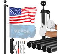VEVOR Kit Asta Bandiera Staccabile da 6096 mm in Lega di Alluminio Resistente nel Terreno per Esterni, Asta con 3 modalità di Visualizzazione con Accessori Professionali, Kit Asta Bandiera, Nero