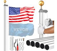 VEVOR Kit Asta Bandiera Staccabile da 762 cm in Lega di Alluminio Resistente nel Terreno per Esterni, Asta con 3 modalità di Visualizzazione con Accessori Professionali, Kit Asta Bandiera, Argento