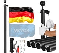 VEVOR Kit Asta Bandiera Staccabile da 762 cm, Kit Asta Bandiera in Lega di Alluminio Resistente da Interrare per Esterni, con 3 modalità di Visualizzazione con Accessori, Bandiera Tedesca, Nera