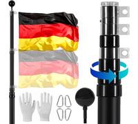 VEVOR Kit Asta Bandiera Telescopica da 762 cm in Lega di Alluminio Resistente nel Terreno per Esterni, Asta con 3 modalità di Visualizzazione con Accessori Professionali, Bandiera Tedesca, Nero