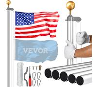 VEVOR Kit Asta Portabandiera Staccabile 762 cm in Alluminio Resistente Argento