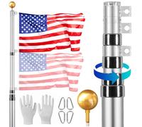 VEVOR Kit Asta Portabandiera Telescopica da 6096 mm, Kit Asta Portabandiera in Lega di Alluminio Resistente Terreno Esterni, Kit Asta con 3 modalità di Visualizzazione con Accessori, Argento