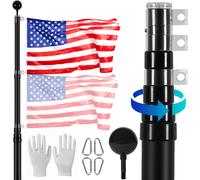 VEVOR Kit Asta Portabandiera Telescopica da 762 cm, Kit Asta Portabandiera in Lega di Alluminio Resistente Terreno Esterni, Kit Asta con 3 modalità di Visualizzazione con Accessori, Asta Nero