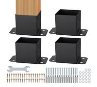 VEVOR Confezione di Supporti 4 Pezzi per Pali in Legno 152 x 152mm, Kit Base per Pali Interni 142 x 142mm in Acciaio a Carbonio per Ancoraggio Pali in Legno Ringhiere, Corrimano di Terrazze, Portici