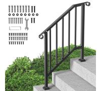 VEVOR Kit Corrimano per Gradini Esterni, Scale 2-3 Gradini, Ringhiere in Acciaio Carbonio, con Kit di Installazione, Corrimano per Anziani, Gradini in Cemento e Portico e Terrazza, Arco Retrò Nero