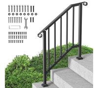 VEVOR Kit Corrimano per Gradini Esterni, Scale 2-3 Gradini, Ringhiere in Acciaio Carbonio, con Kit di Installazione, Corrimano per Anziani, Gradini in Cemento e Portico e Terrazza, Arco Retrò Nero
