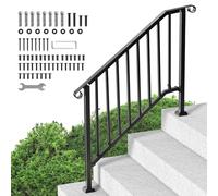 VEVOR Kit Corrimano per Gradini Esterni, Scale 3-4 Gradini, Ringhiere in Acciaio Carbonio di Transizione, con Kit di Installazione, Corrimano per Anziani, in Cemento e Portico, Arco Retrò Nero