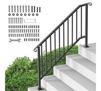 VEVOR Kit Corrimano per Gradini Esterni, Scale 5-6 Gradini, Ringhiere in Acciaio Carbonio di Transizione, con Kit Installazione, Corrimano per Anziani, Gradini in Cemento Portico, Tubo Retrò Nero
