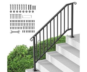 VEVOR Kit Corrimano per Gradini Esterni, Scale 5-6 Gradini, Ringhiere in Acciaio Carbonio di Transizione, con Kit Installazione, Corrimano per Anziani, Gradini in Cemento Portico, Tubo Retrò Nero