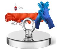 VEVOR Kit da Pesca con Magnete, Forza di Trazione su Un Lato da 590 kg Kit da Pesca con Magnete al Neodimio in Terre Rare, Kit da Pesca con Magnete Potente Include Rampino, Corda Resistente, Guanti