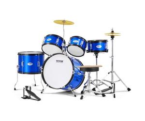 VEVOR Kit di Batteria per Bambini, Set Completo per Principianti, 5 Pezzi, Kit con Basso Tom, Rullante, Trono, Piatto, Pedale Hi-Hat e Due Paia di Bacchette, Kit Tamburo Principianti 40,64 cm, Blu