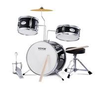 VEVOR Kit di Batteria per Bambini, Set di Principianti con Pedale per Piatti a Trono Regolabile Bacchette, Tamburo per Tom, Rullante, Grancassa, Kit di Batteria Principianti, Nero, 3 Pezzi, 355,6 mm