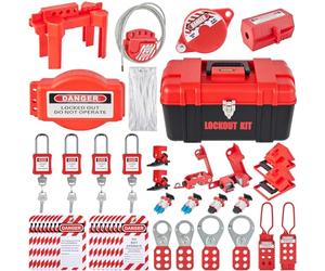 VEVOR Kit di Blocco di Sicurezza per Attrezzatura Elettrica Lucchetti 42 Pezzi, 5 Tipi di Serrature, Fermagli, Etichette e Fascette, Scatola, Kit di Strumenti di Serratura per Sicurezza Elettricista