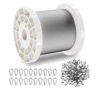 VEVOR Kit di Cavi Metallici da 1,59 mm 100,6 m Cavo in Acciaio Inossidabile 304, 80 Manicotti, 20 Redanelli, Resistenza alla Rottura di 2 KN Trefoli 7 x 7 di Qualità Aeronautica Marina per Recinzioni