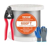 VEVOR Kit di Cavi Metallici da 3,18 mm 182,3 m Cavo in Acciaio Inossidabile 316, con Taglierino, Guanti, Resistenza alla Rottura di 7,1 KN Costruzione di Fili 7 x 7 di Qualità Aeronautica Marina