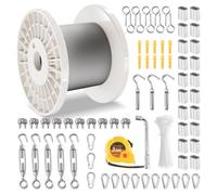 VEVOR Kit di Cavi Metallici da 3,18 mm 30,5 m Cavo in Acciaio Inossidabile 304, 124 Accessori, Resistenza alla Rottura di 7,1 KN 7 x 7 Fili per Costruzioni di Grado Aeronautico Marino per Corrimano